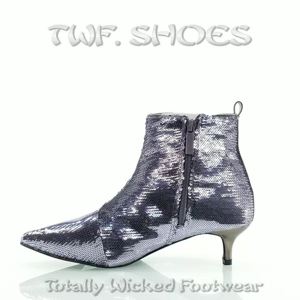 Size 8 Pewter Sequin Kitten Heels Ankle Boots - Picture 2 of 6